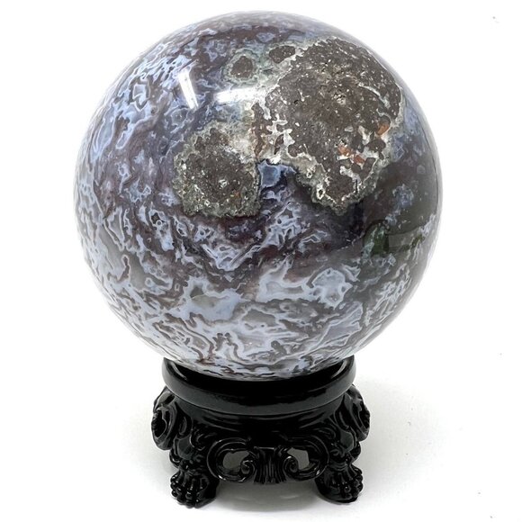 HUGE RARE purple Moss Agate Druzy Sphere Carving Natural Stone Crystal NEW - Picture 3 of 8